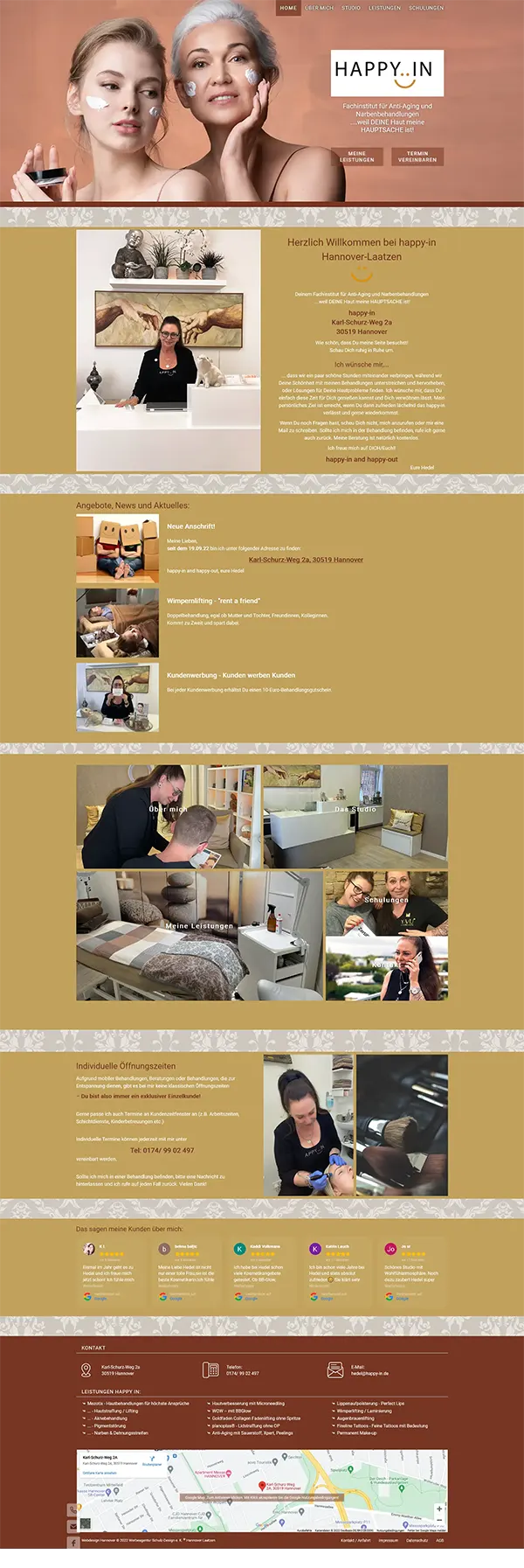 Neugestaltung der Firmenwebsite f&uuml;r das Anti-Aging-Studio Happy-In in Laatzen bei Hannover