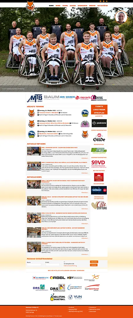 Werbeagentur Hannover: Webdesign Rollstuhl Basketball Hannover Homepage