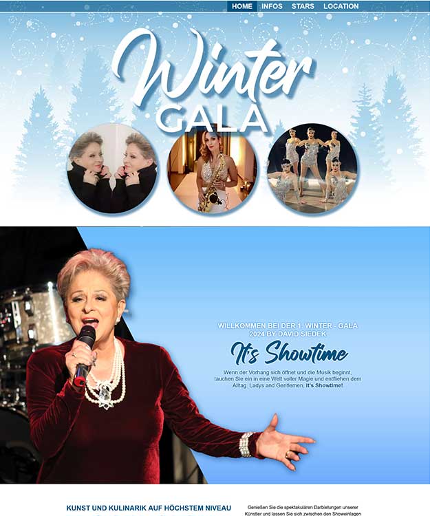 Moderne und ansprechende Website der Winter-Gala 2024 mit responsivem Webdesign und animierten Inhalten, erstellt von unserer Webdesign-Agentur in Hannover.